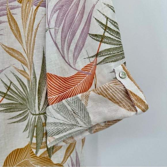 Tahari Button Down Women's Tunic Shirt 100% Linen Top Tropical Palm Floral 1X - Picture 4 of 10